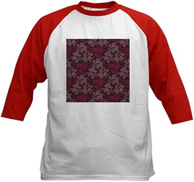 CafePress Burgundy Red Floral Damask Baseball Jersey Kids Cotton Baseball Jersey, 3/4 Raglan Sleeve Shirt