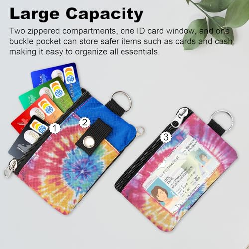 Image of Minimalist RFID Wallet with Lanyard, Multi-functional ID Case with 2 Zipper Pockets and Key Chain for Men and Women, Tactical Badge Pouch Cards Holder, Coin Purse for Travel Sports - Two-Tone