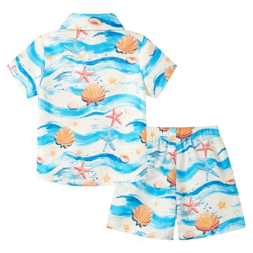 Image of LittleSpring Boys Summer Outfits Button Down Short Sleeve Hawaiian Shirts and Shorts Set