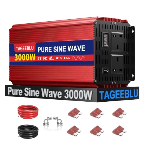 Pure Sine Wave Power Inverter 3000w DC 24V to AC 240V Voltage Converter with 2 AC Outlets LCD Remote Control for Motorhomes Trucks Boats Camping 6000W Peak Power