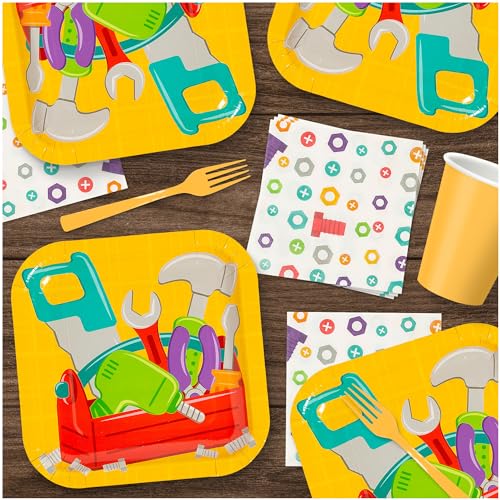 Little Handyman Tools Pratos de jantar de papel e guardanapos de almoço (serve 16)