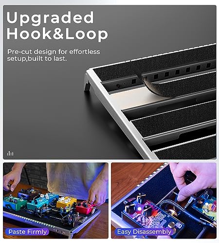 Image of Vangoa Guitar Pedal Board with Isolated Power Supply, PD-M Aluminum One-Piece-Bent Portable Folding Powered Guitar Pedalboard with Premium Backpack-style Bag, Medium, 18 inchx13.5 inch, 3.4lb, Gray