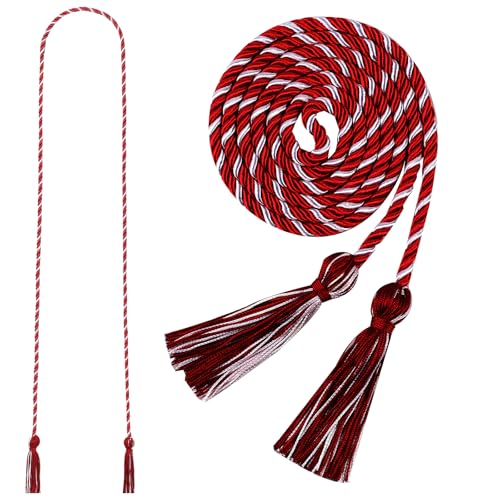 Image of Graduation Honor Cord 68 inch Grad Braided Honor Cords with Tassel Honor Rope Grad Cords for Graduation Students Bachelor Master Doctoral Gown Grad Decor (Burgundy and White)