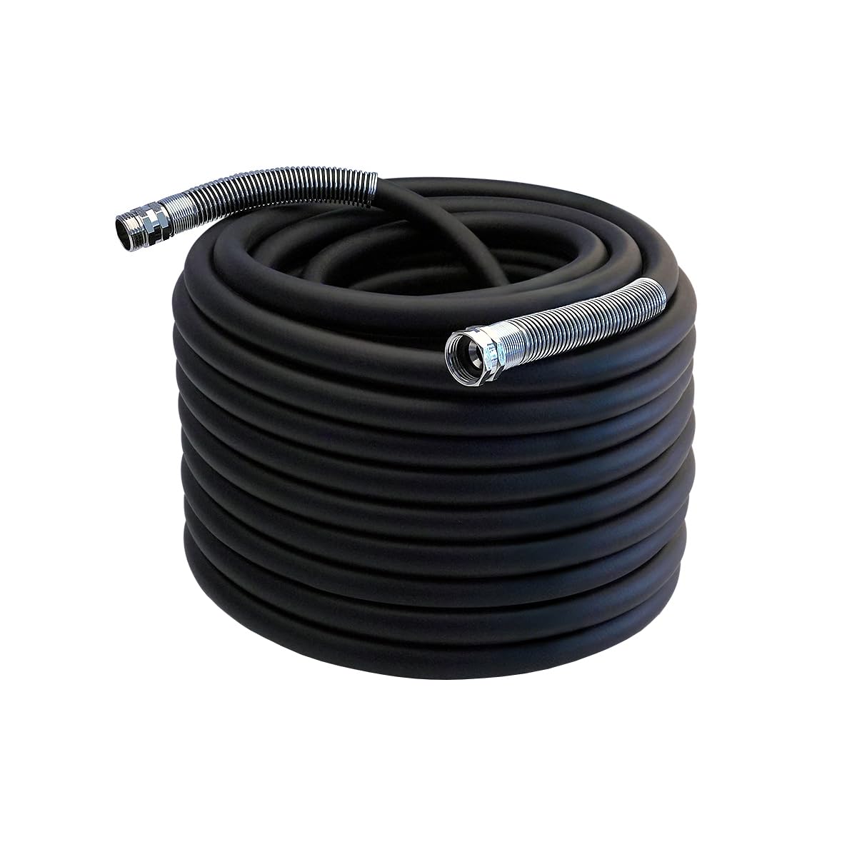 Guitrees 2026 Upgraded Garden Hose 150FT x 5/8", Heavy Duty Rubber Water Hose with Five Layered Braiding, Swivel male and female Nickel-plated Brass Fittings, 1000PSI Burst, 300PSI Working (Black)