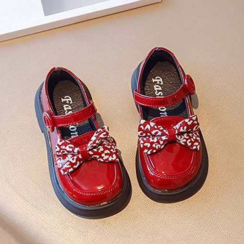 Fashion Spring and Summer Children Casual Shoes Girls Leather Shoes Thick Soles Non Slip Buckle Girls Snow Boots Size 6 (Red, 9.5-10 Years Big Kids)4