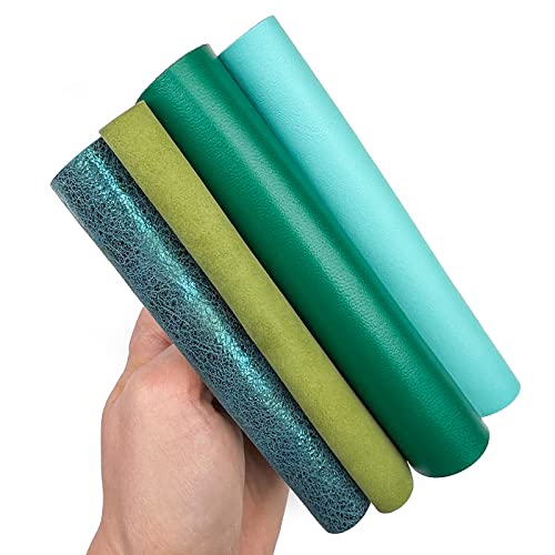 Green Leather Skin Hide Sheets: 4 Green Scrap Leather Pieces Leather Sheets For Craft 5X5 Inches / 12X12 Centimeters #TOP5