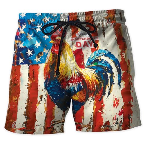 4th of July Men's Swim Trunks - Animal Lovers Hawaiian Shorts for Men, Men's Summer Bathing Shorts Set 40
