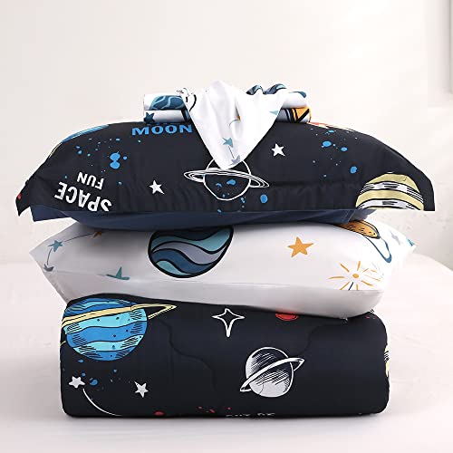 Wajade Kids Space Comforter Set Bed In A Bag Full Size 7 Piece 3D Space Rocket Planets Bedding Set For Teens Boys Girls (1 Comforter, 1 Flat Sheet, 1 Fitted Sheet, 2 Pillowcase And 2 Pillow Sham) #TOP6
