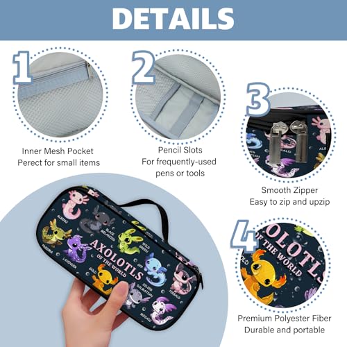 Image of Axolotl Pencil Case, Pencil Case For Boys Kids, Salamander Pen Box For School, Large Capacity School Supplies, Desk Organizer Office Business, Colorful Gifts Pen Box