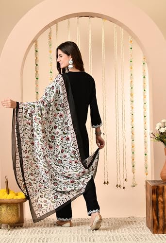 Image of Amazon Brand - Tavasya Women Cotton Anarkali Kurta Pant Dupatta Set | Printed Ethnic Suit Set | Flared Anarkali Kurta with Pant & Dupatta | Festive & Casual Wear