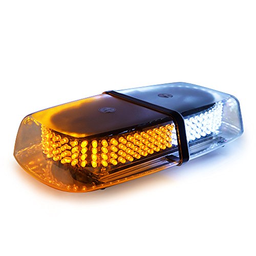 Xprite White and Amber/Yellow 240 LED Emergency Hazard Warning Mini Beacon Light Bar w/Magnetic Base for Law Truck Car Enforcement Snowplow Safety Strobe Lights