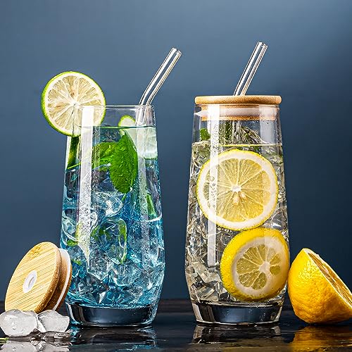 Claplante Crystal Highball Glasses Set of 6, 18 oz, Bamboo Lids & Straws, Vintage Style, Scratch Resistant, Reusable, Perfect for Home & Gifts by Claplante - Used condition - Image 3