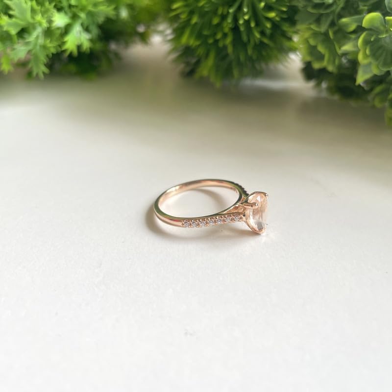 Pear Cut Morganite & Diamond Engagement Ring, 14k Gold Finish Pear Shape Morganite Solitaire With Accent Bridal Ring, Topaz & Diamond Ring