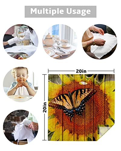 Kitchen Cloth Napkins, Set Of 8 Floral Sunflower Butterfly Soft Comfortable Dinner Table Napkins Cloth, Washable Table Napkins For Parties Wedding, Yellow #TOP4