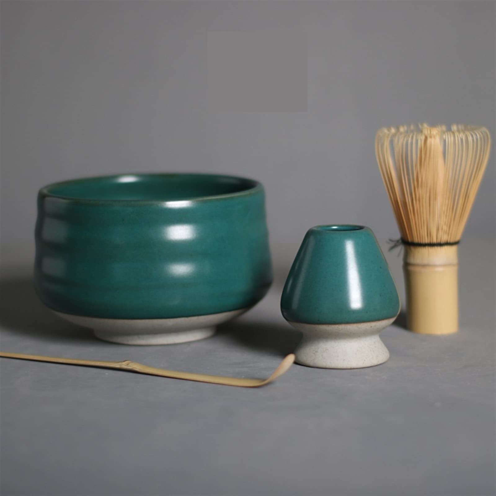 Japonés Set Te Matcha Kit, Batidor Matcha, Cuenco Matcha, Soporte for Batidor Matcha, Tamiz De Matcha, Cuchara, Hecho A Mano Te Matcha Kit (Size : Green-Set of 4)