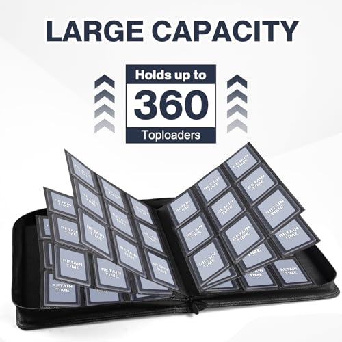 Image of Top Loader Binder 9 Pocket, Holds 360 Toploaders, 100 Toploaders INCLUDED | Toploader Binder for 3 inch x 4 inch Rigid Toploaders, Trading Card Binder for TCG, MTG, Sport Cards, PU Leather Cover, Side Loading