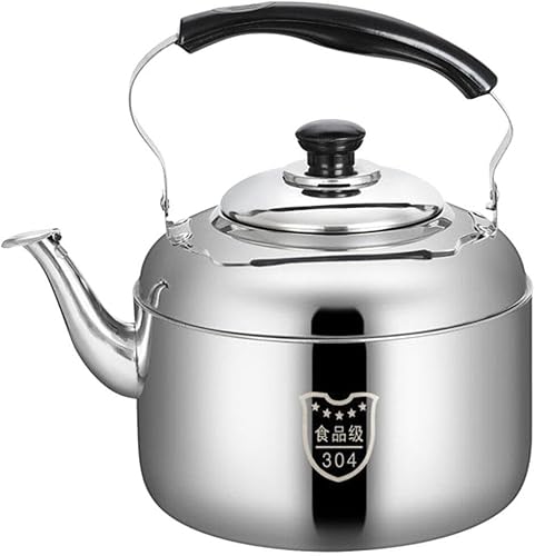 HEMOTON Tetera de acero inoxidable, tetera clásica, hervidor de agua con mango frío para estufa, 6 litros