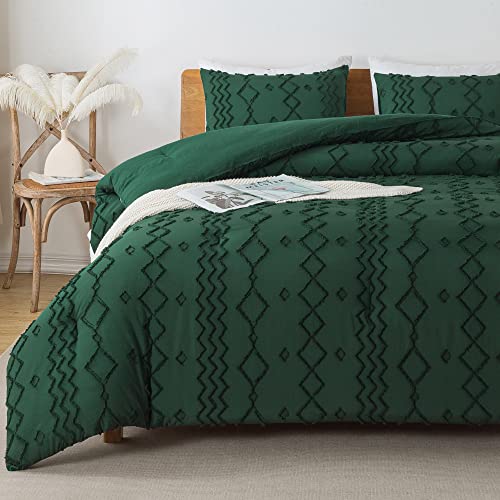 Andency Emerald Tufted Comforter Set King(104X90Inch), 3 Pieces(1 Boho Comforter, 2 Pillowcases) Textured Farmhouse Comforter, Soft Microfiber Down Alternative Geometric Comforter Bedding Set #TOP1