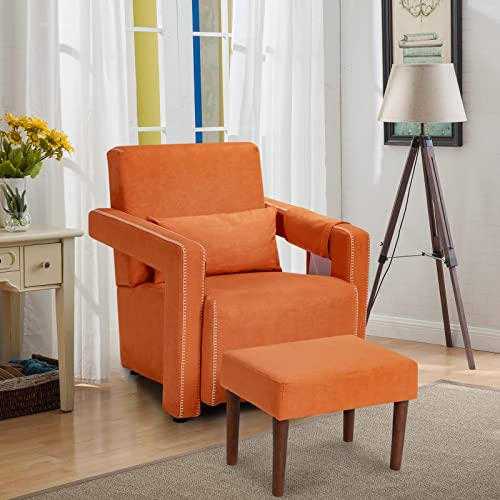Sillón plegable naranja con estructura de pino miniatura 2