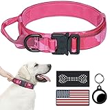 Hotsky Taktisches Hundehalsband, verstellbar, Militär-Training, Nylon, Airtag-Halsband mit Griff und robuster Metallschnalle für mittelgroße und große Hunde, mit Airtag-Halterung und zwei Aufnähern,