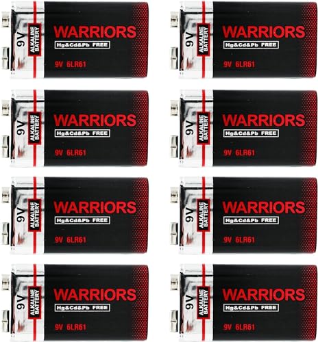 Warriors 8X 9V blockbatterie Batterie 9 Volt blockbatterie blockbatterien 9v alkalisch, Starke Leistung, Lange Lebensdauer, für Rauchmelder, Brandmelder, Alarmsensoren 6lr61 6F22 PP3 MN1604 (8) 5