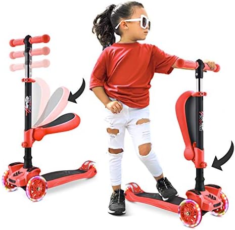 Hurtle 3 Wheeled Scooter for Kids – 2-in-1 Sit/Stand Child Toddlers Toy Kick Scooters W/Flip-Out Seat