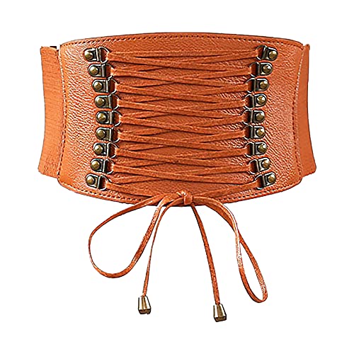 Wide Elastic Stretch Lace-up Cinch Elasticity Waist Belt,Retro Costume Accessories (E_Brown)