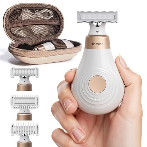 Trimcoo New Intimate Electric Trimmer for Women, [Small But Powerful] Designed for Pubic Hair Grooming, Bikini Line Removal, Wet/Dry Shaver On-The-Go, USB-C Rechargeable Razor with Travel Case, White