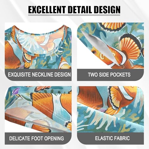 ALAZA Clownfish Coral Reef Ocean Pajamas Short Sleeve 2 Piece Sleepwear Top and Bottom Pajama Set Unisex4