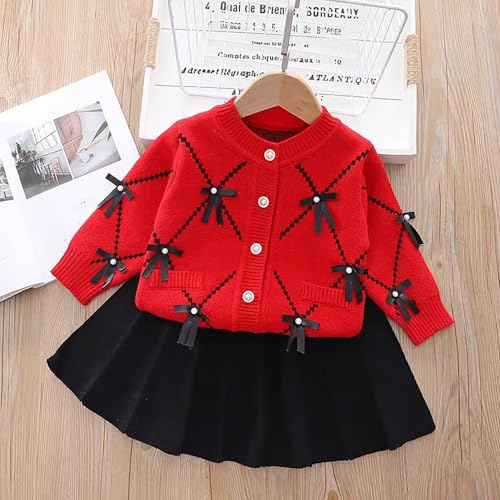 Image of Toddler Girls Cardigan Sweater Button Knit Sweater Kids Bowknot Size 2-7T