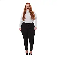 Calça Skinny Feminina Plus Size Preta de Sarja Básica – Elegância e Conforto