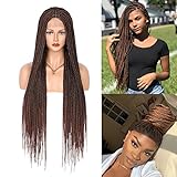 Fecihor 36' Embroidery Full double Lace Front Box Braided Wigs Knotless Cornrow Braids Lace Frontal Wig Synthetic Ombre Brown Hand Braided Wigs With Baby Hair for Black Women