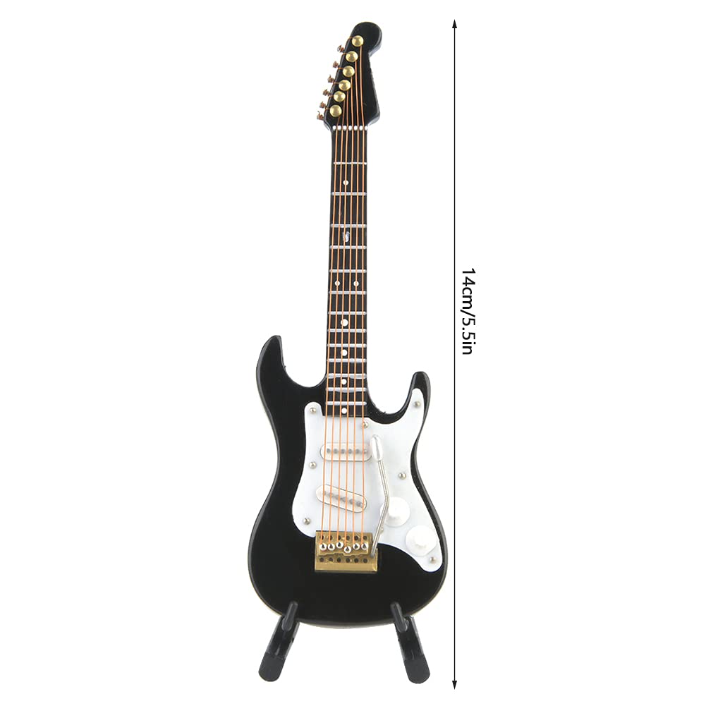 FTVOGUE 14 cm Zarte Holz Mini E-Gitarre Modell mit Stand Display Dekoration Home Kaffee Haus Ornament 4 Farbe(Black)
