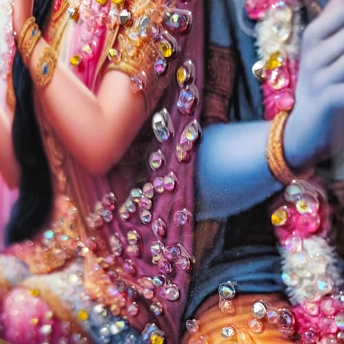 Image of Masstone Radha Krishna Crystal Embedded High Gloss Wall Painting, Golden Slim Frame, 45x30 Cm Wall Art for Living Room, Bedroom, Office & Home Decor (CRG02)