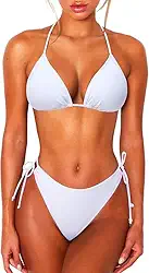 Conjunto de biquíni feminino com 2 peças, frente única, triangular, roupa de banho brasileira, cobertura total, parte inferior