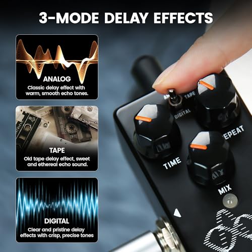 Image of SORAN JDD-01 Echo Maker Mini Digital Delay Pedal for Electric Guitar,3-in-1 Analog /Tape /Digital Delay with Tap Tempo, Buffered Bypass, DC 9V
