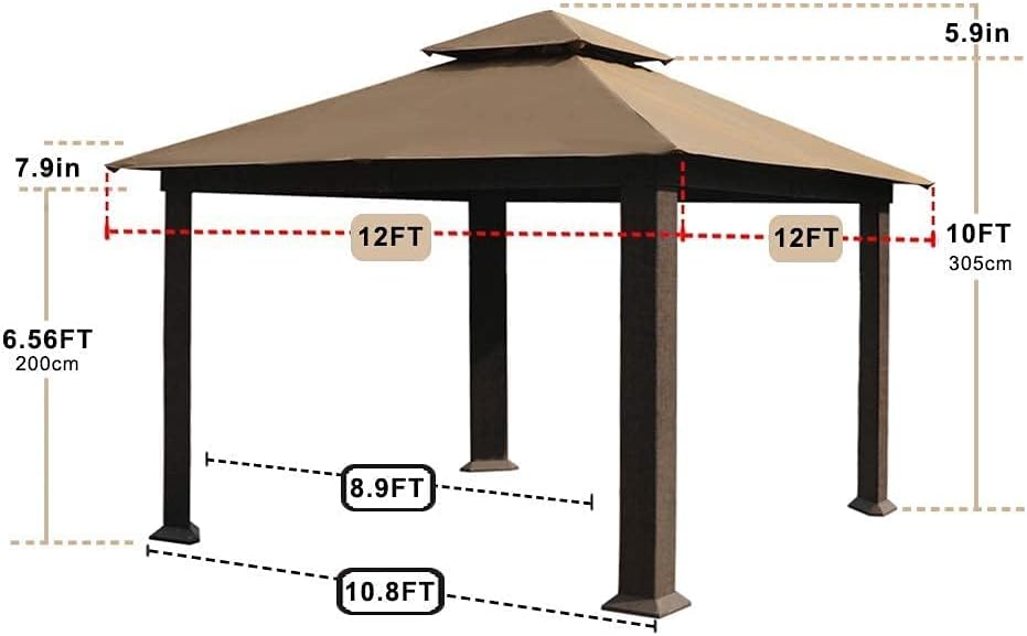 EliteShade Titan Gazebo dimensions diagram showing 12x12 feet footprint and height measurements