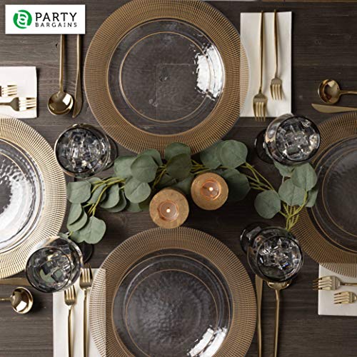 PARTY BARGAINS 13-Inch Charger Plates - 96 Pack, Clear Gold Textured Rim, Heavy-Duty Disposable Chargers for Elegant Dining - Ideal for Weddings and Formal Events