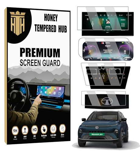 Image of (PACK OF 4) Screen Guard For TATA NEXON EV 2023-2026 / EMPOWERED PLUS 12.3 INCH INFOTAINMENT + STEERING + INSTRUMENT CLUSTER + AC PANEL Protector [Not Tempered Glass] (Nexon.Ev Empowered+)