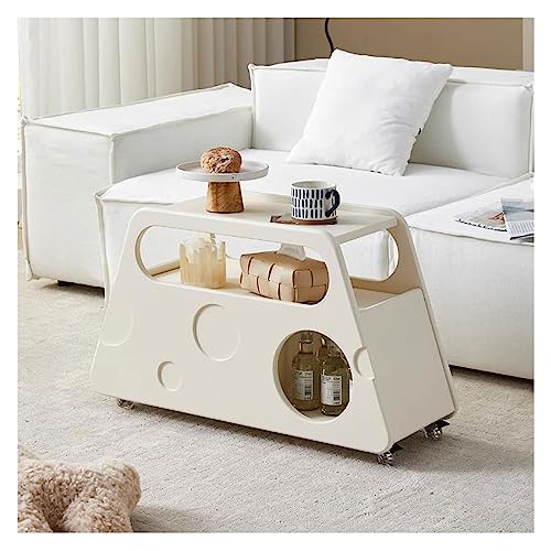 Mesa auxiliar Mesa de cóctel móvil, mesa de centro, mesa de centro for sala de estar, mesa auxiliar de 2 niveles con estante de almacenamiento y cajón, carrito de servicio angosto con ruedas for cocin