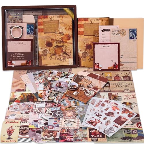 Image of The AutoStory Theme Scrapbooking Album A6 Junk Journal Pack Cafe Decals Vintage Decorative Papers Washi Rolls Creative Writing Diary Supplies Gift for Teens Girls Art (Coffee Bazaar, Brown)