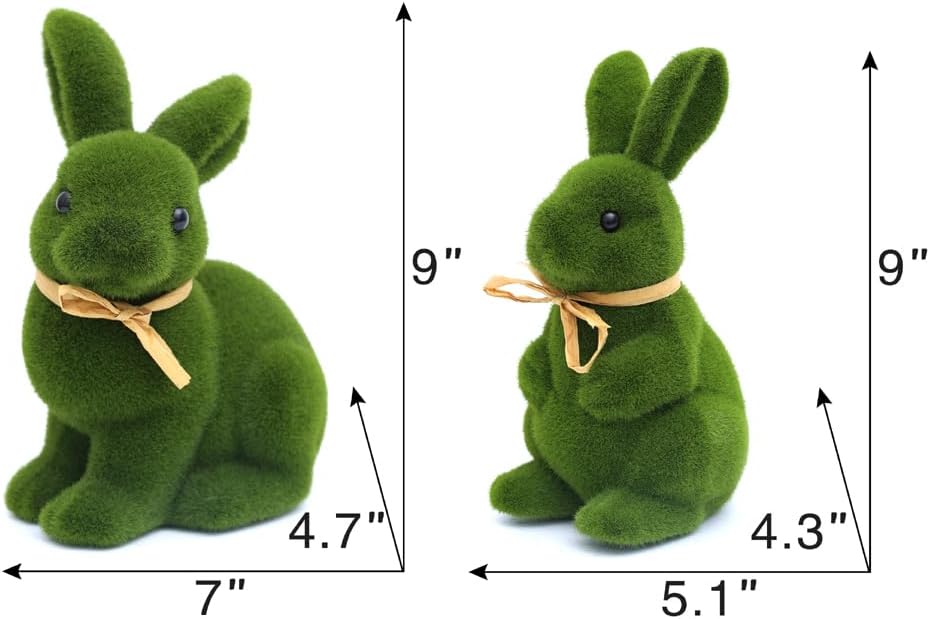 9" Moss Bunny Decor Set of 2,Easter Bunny Decor Figurine for Spring Home Decor,Cute Bunny as Easter Decorations for Table, Garden, or Party Supplies