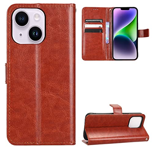 Étui iPhone 14 Plus marron avec porte-carte et clapet fin antichoc