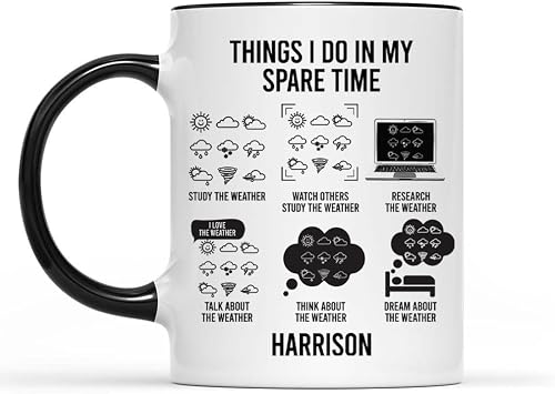 AlpadilAndCo Personalized Weather Themed Forecast Meteorology Coffee Mug, Thing I Do In My Spare Time, Gift For Weatherman, Adults, Funny Meteorologist Coffee Cup 11 15 Oz