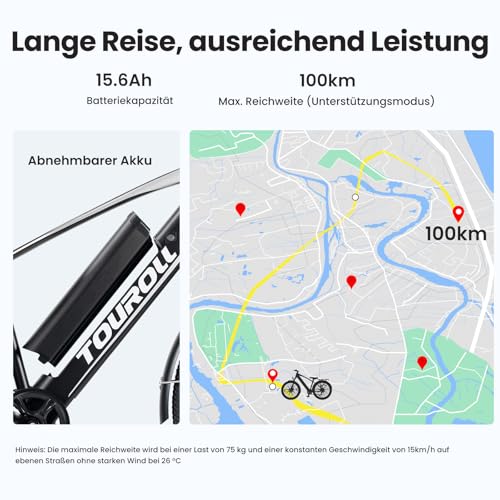 Touroll J1 ST 27,5" E Bike, Elektrofahrrad Trekkingrad E-Bike Herren Damen mit 561.6Wh Akku,100km Reichweite, 250W Motor, E-Fahrrad mit 7-Gang-Getriebe, Pedelec Citybike EBike für Erwachsene – Bild 4