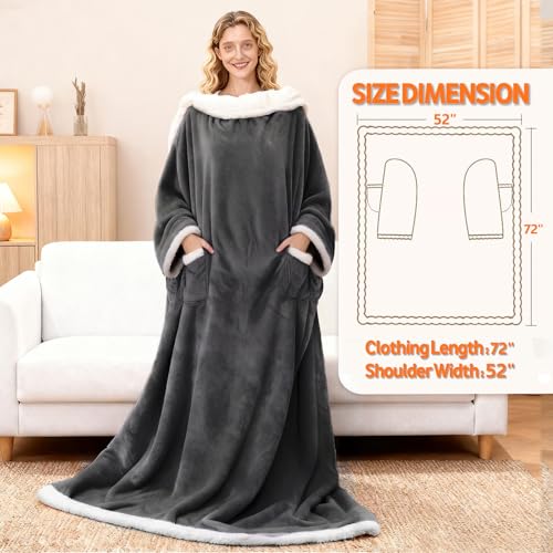 Image of Wearable Heated Blanket With Sleeves & Foot Pocket, Heated Throw Blankets Fast Heating Blanket With 10 Heat Settings Auto Shut Off Over-Heat Protection-Warm Gift, Machine Washable, 52 inch*72 inch+18 inch