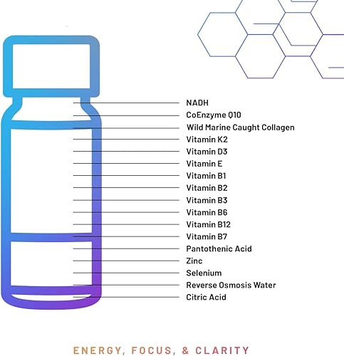 Miniatura 3 de Strong Cell Líquido potenciador de función celular NADH, CoQ10, colágeno. 90+% tasa de absorción. Vitaminas B1, B2, B3, B6, B7 y B12. Vitamina K2.