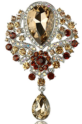 Gyn&Joy Women's Vintage Silver Tone Crystal Rhinestone Flower Wedding Bridal Teardrop Brooch Pin Bz098 #TOP19