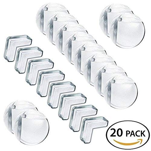 20 Pack Pre-Tape Edge Corner Guard Anti-Collision Baby Safety Adhesive L&Ball Shaped Corners Padding (20pcs)