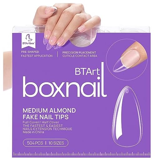 Almond Clear Acrylic Fake Nails - BTArtbox 500pcs Almond Nail Tips Full Cover False Nails with Case for Nail Salons and DIY Nail Art, 10 Sizes